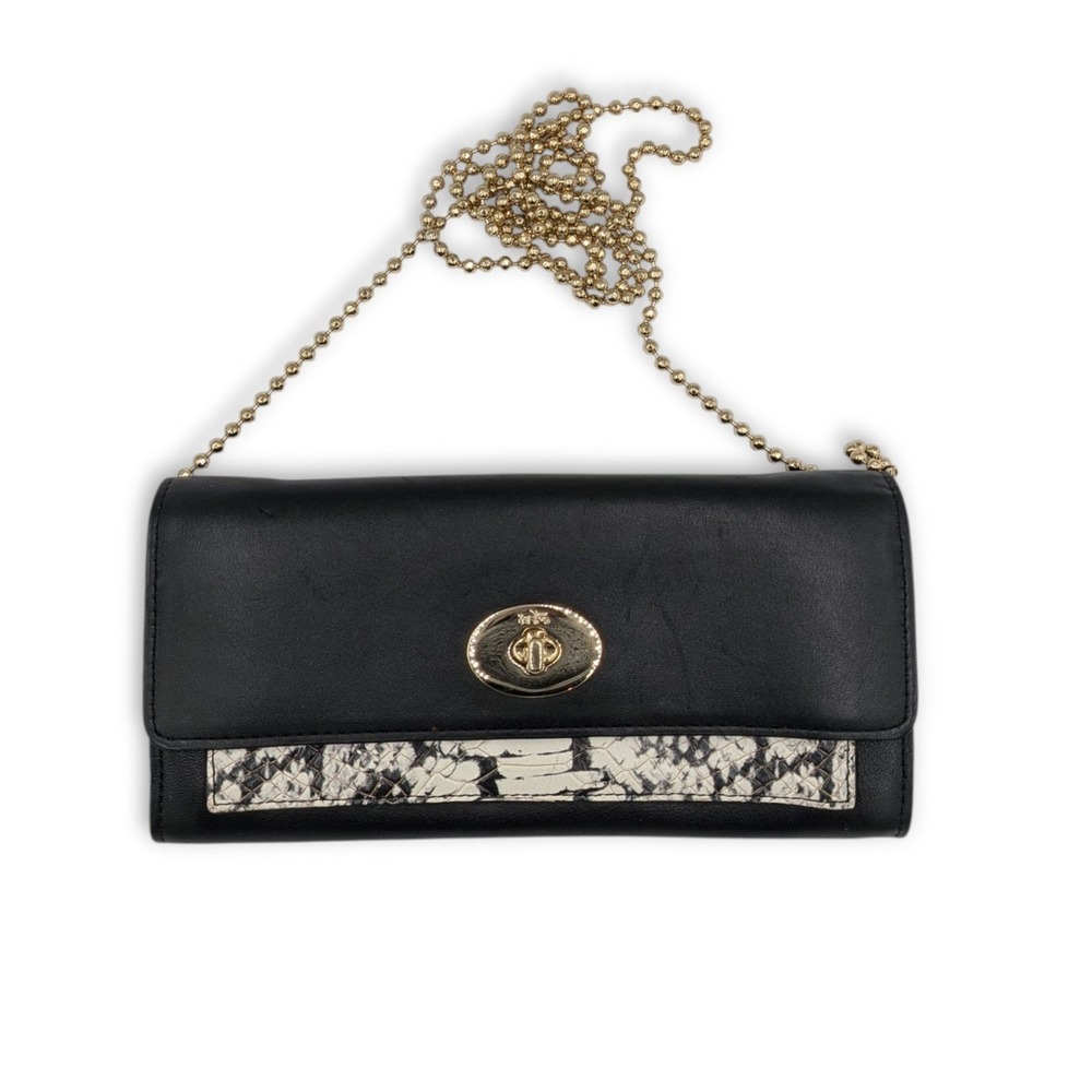 Coach Crossbody Clutch Black Snakeskin Leather Turnlock Bag Wallet #53787 Small
